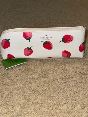 kate spade White Strawberry Print Pencil Case